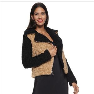 Nine West Camel & Black Sherpa Bomber Jacket